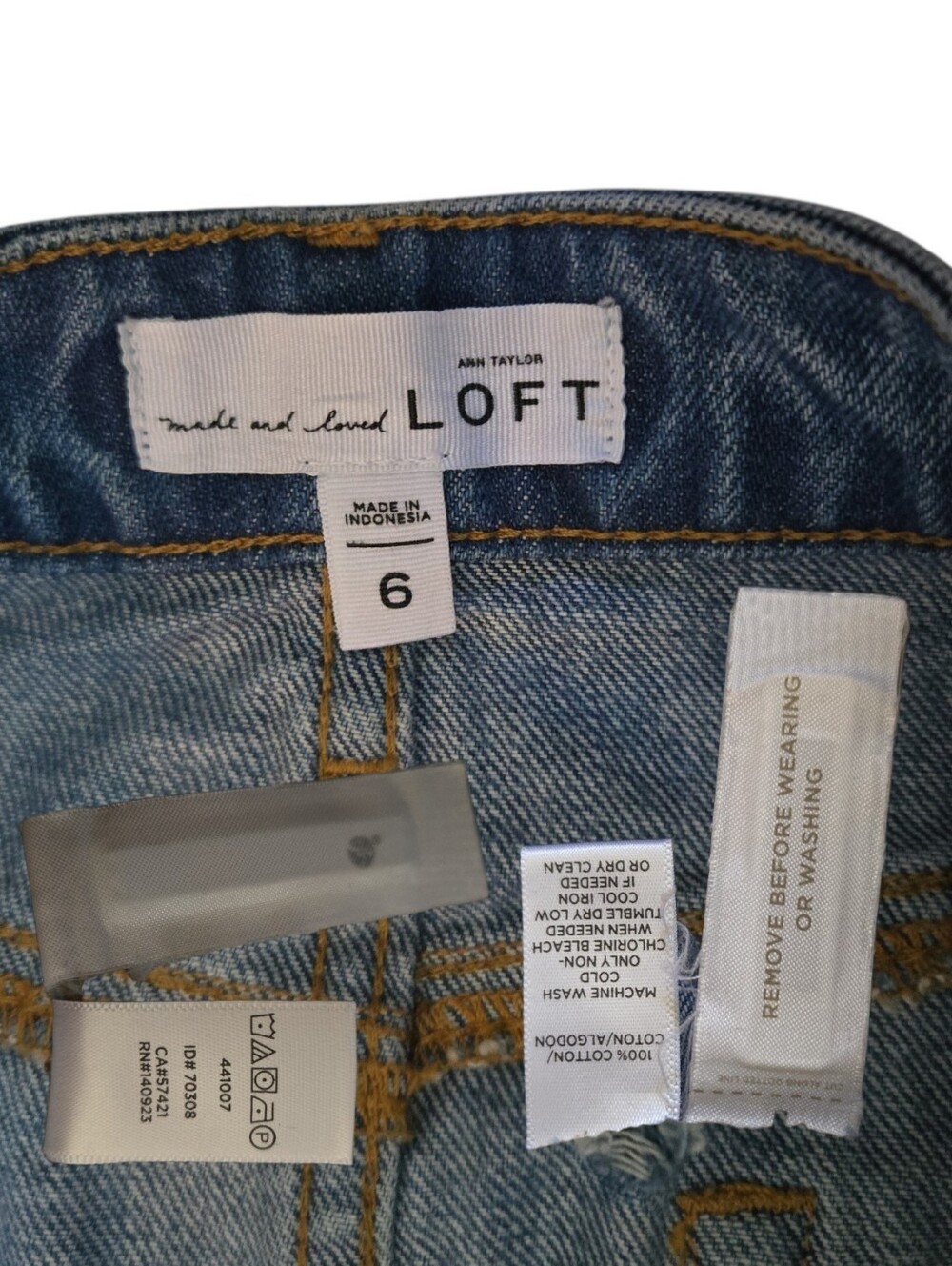 LOFT Distressed Frayed Raw Hem Denim Mini Pencil Skirt - Picture 4 of 7